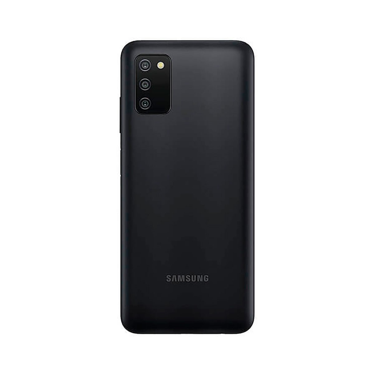 Rückseite eines schwarzen Samsung-Smartphones mit Triple-Kamera und Samsung-Logo.