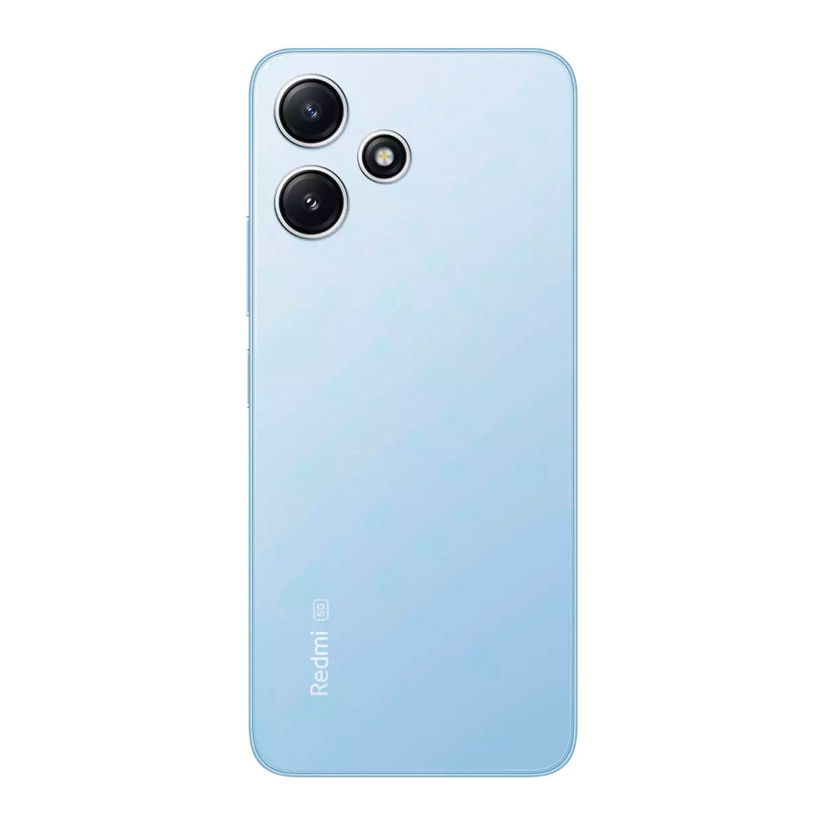 Rückseite eines hellblauen Redmi 5G Smartphones mit drei Kameralinsen und Branding.