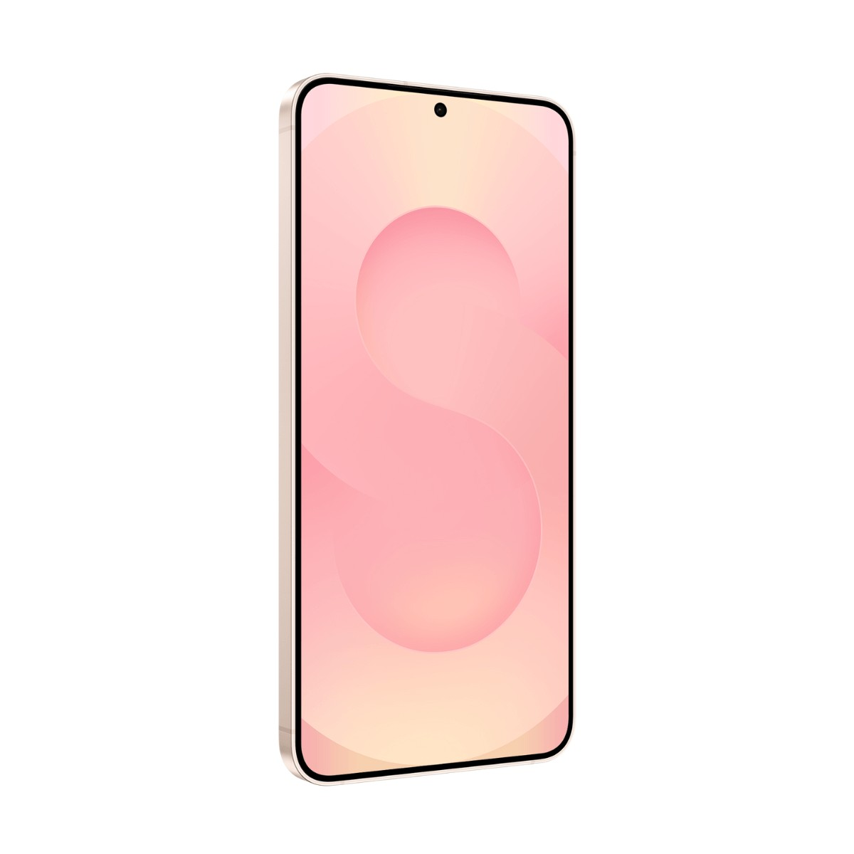 Ein rosafarbenes Smartphone in einer leichten Seitenansicht mit einem hellen rosa Hintergrund auf dem Display.