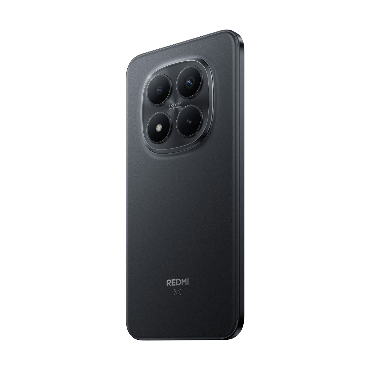 Rückseite eines schwarzen Redmi 5G Smartphones mit vier Kameralinsen in einer quadratischen Anordnung.