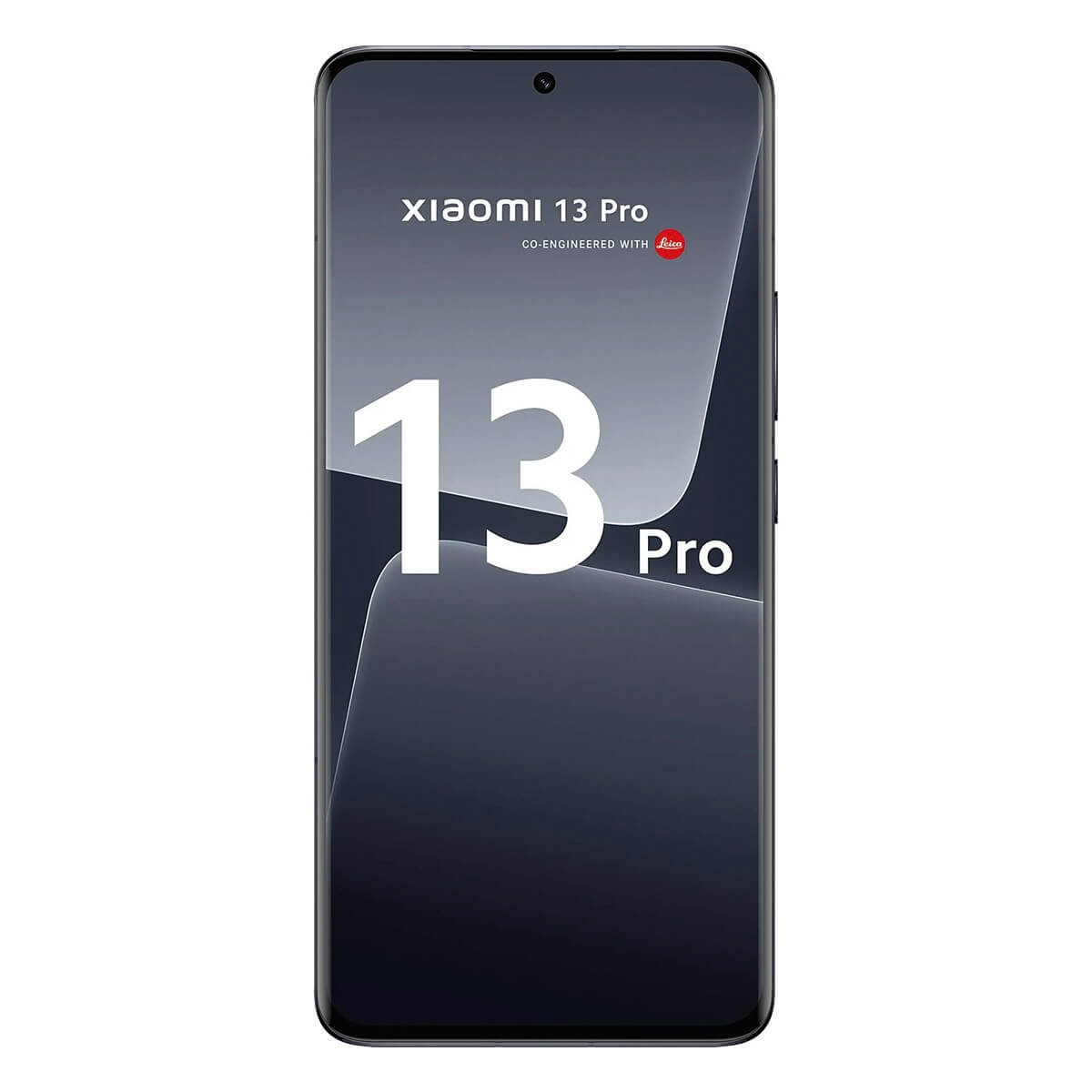 Frontansicht des Xiaomi 13 Pro Smartphones mit der großen Zahl 13 Pro auf dem Bildschirm vor weißem Hintergrund.