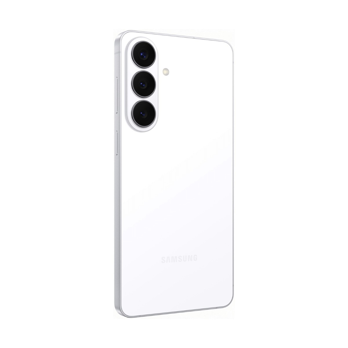 Retro bianco di uno smartphone con tre fotocamere verticali e il logo Samsung.