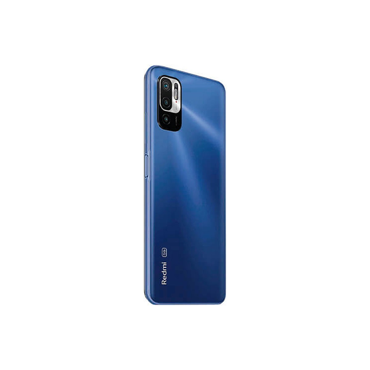 A blue Redmi smartphone is shown from the back, featuring a camera module in the upper left corner and Redmi branding.
