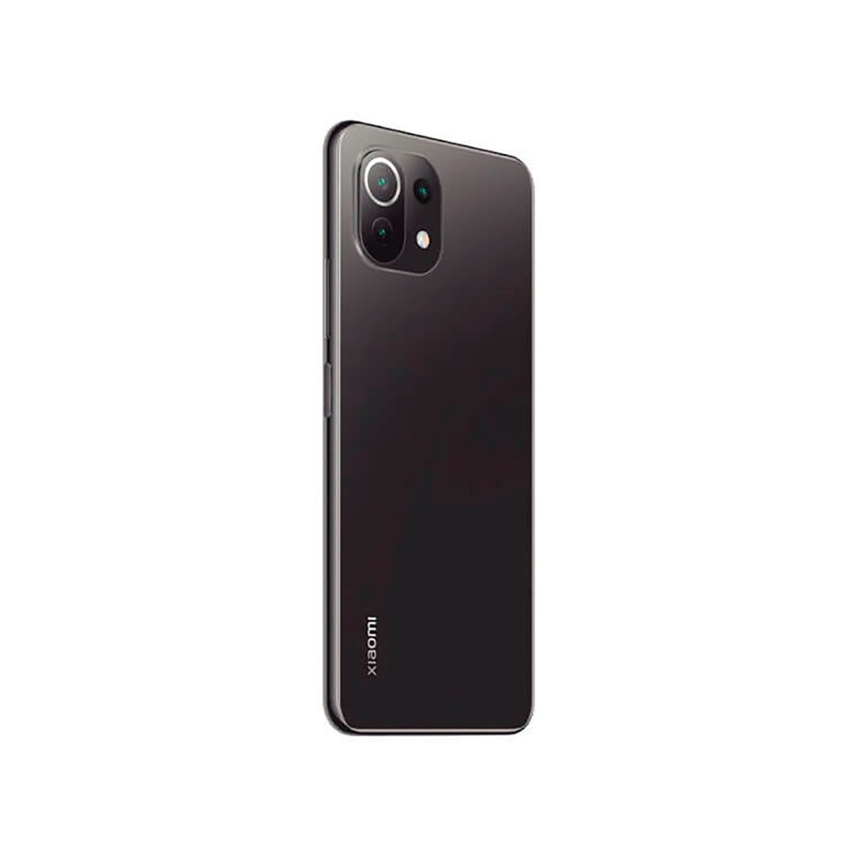 Uno smartphone Xiaomi nero con modulo a doppia fotocamera sul retro, su sfondo bianco.