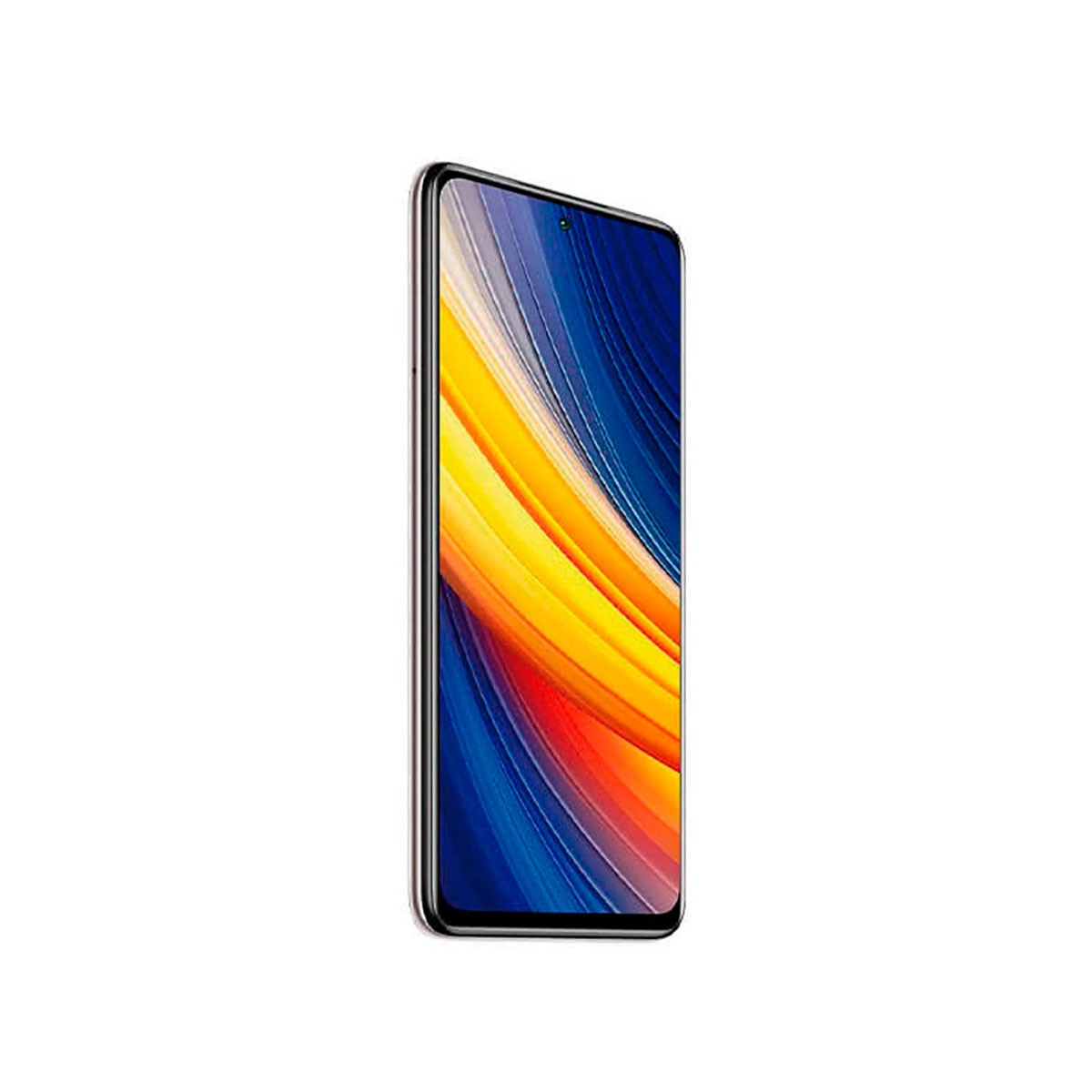 Uno smartphone con cornice sottile e uno sfondo astratto e colorato sullo schermo.