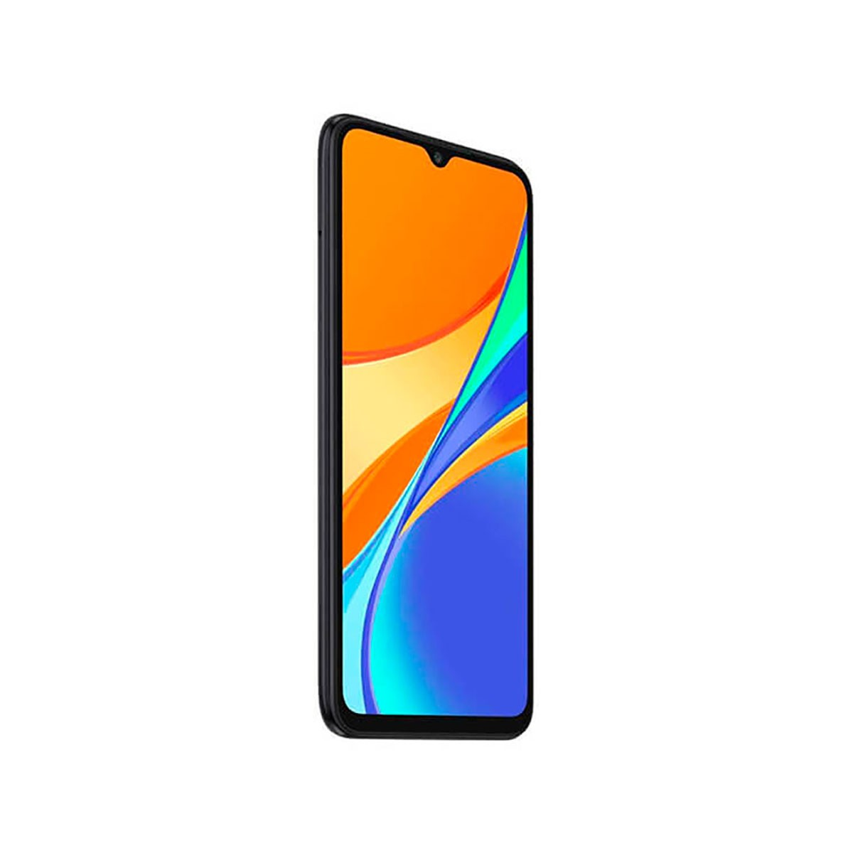 Uno smartphone nero con uno sfondo astratto colorato in arancione e blu.