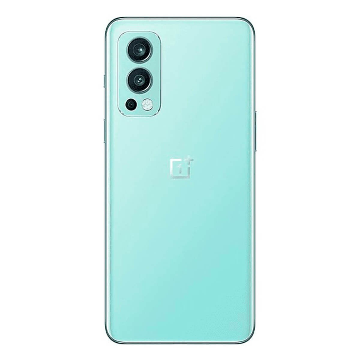 Rückseite eines hellblauen Smartphones mit vertikaler Dreifachkamera und dem Logo in der Mitte.