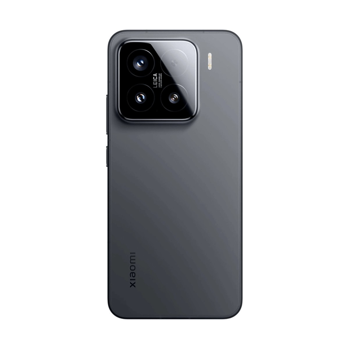 Retro di uno smartphone Xiaomi scuro con un modulo fotocamera Leica rettangolare in alto a sinistra.