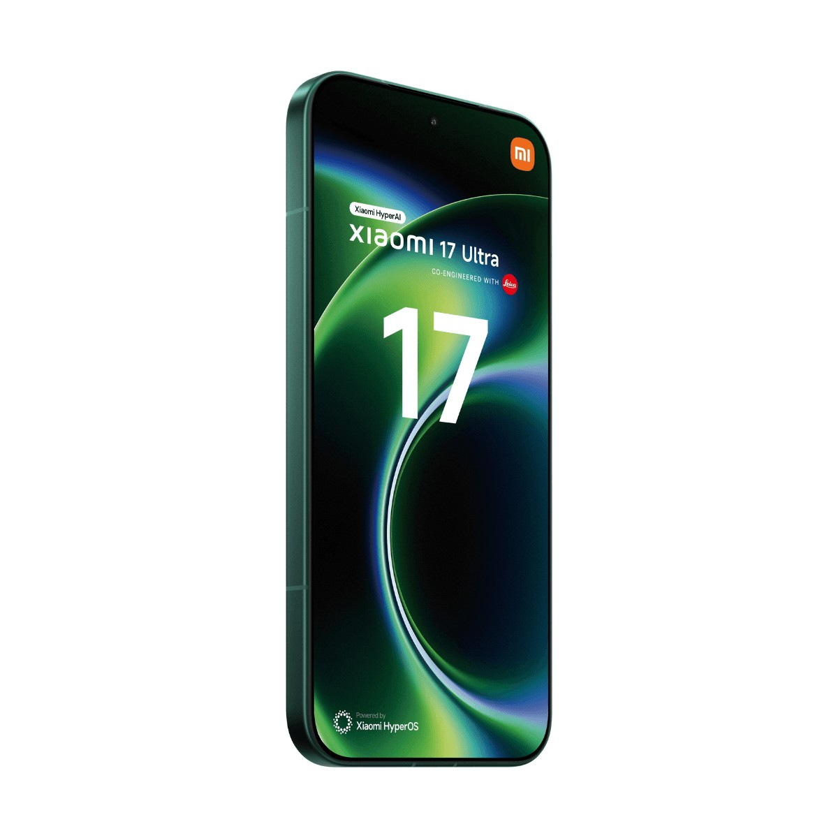 Smartphone verde Xiaomi 17 Ultra con schermo verde e nero e scritta Xiaomi 17 Ultra.