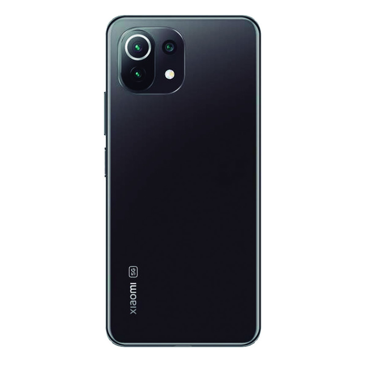 Il retro di uno smartphone nero con tripla fotocamera e logo Xiaomi 5G in basso.