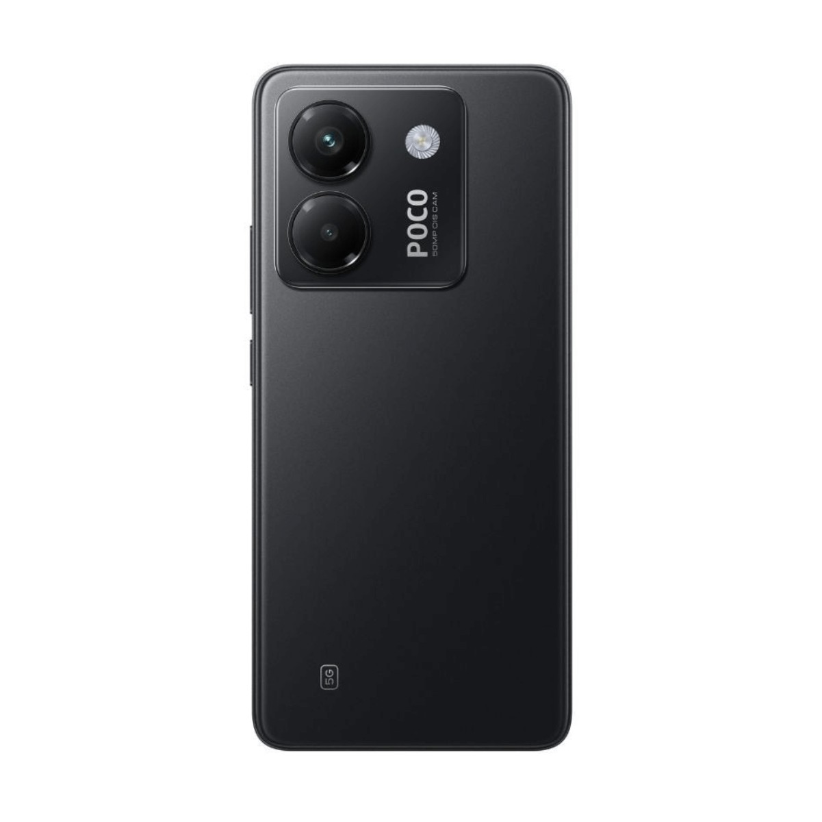 Retro di uno smartphone Poco nero con doppia fotocamera e logo POCO.
