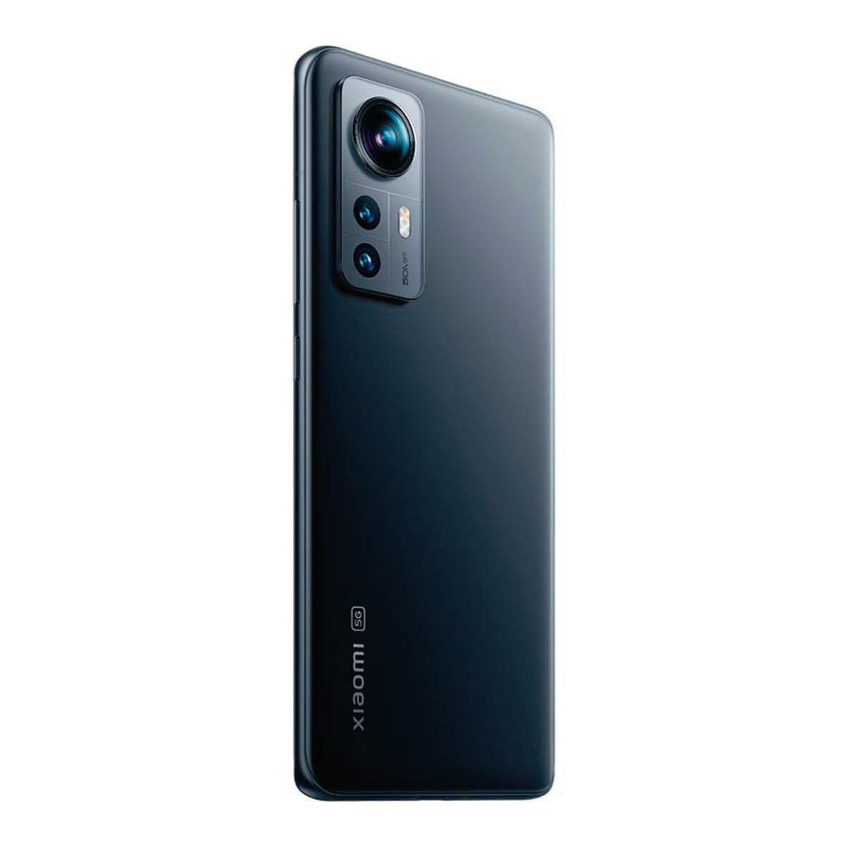 Ein dunkelgraues Xiaomi 5G Smartphone von hinten, mit dreifach-Kameramodul und Firmenlogo.