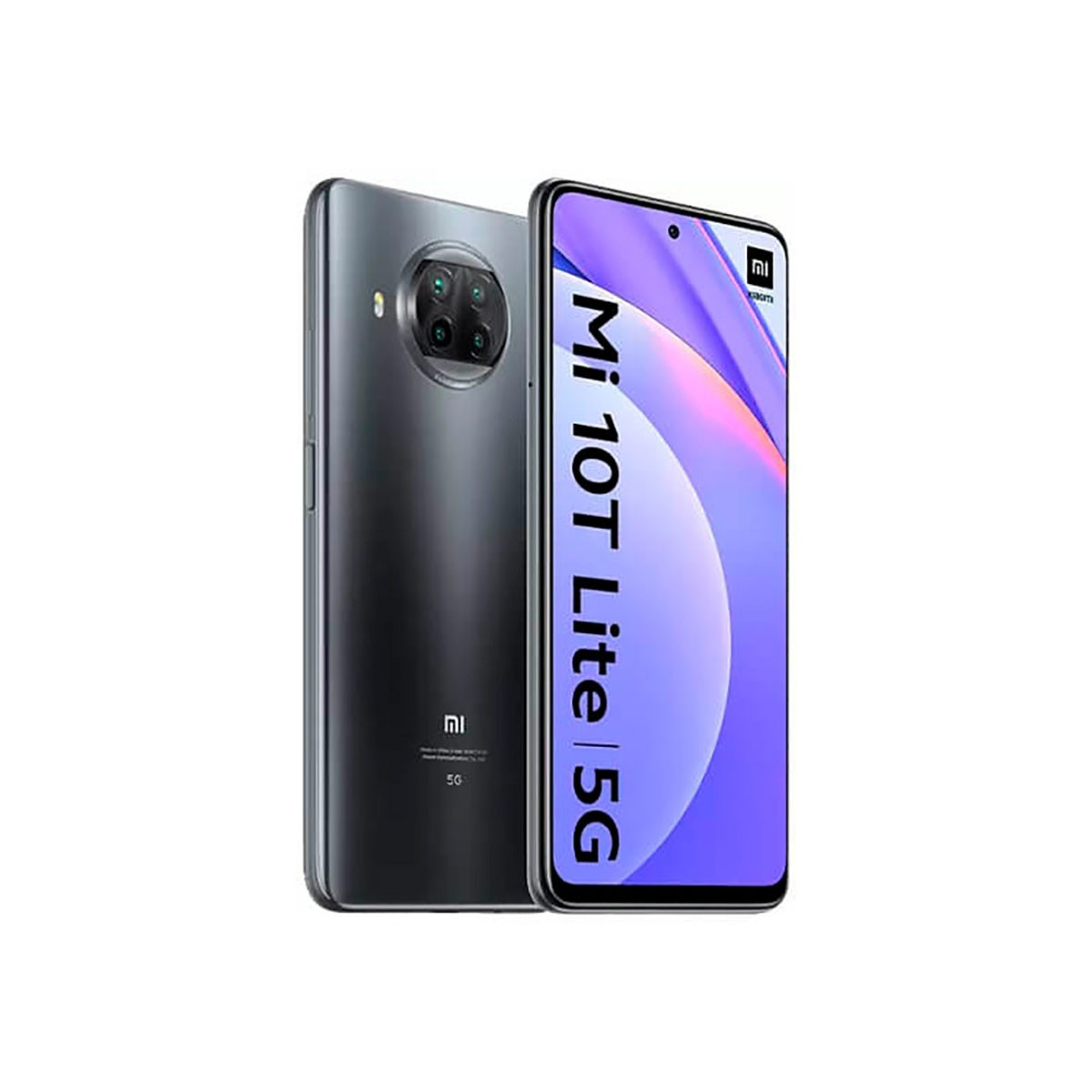Deux smartphones gris Xiaomi Mi 10T Lite 5G, vue avant et arrière.