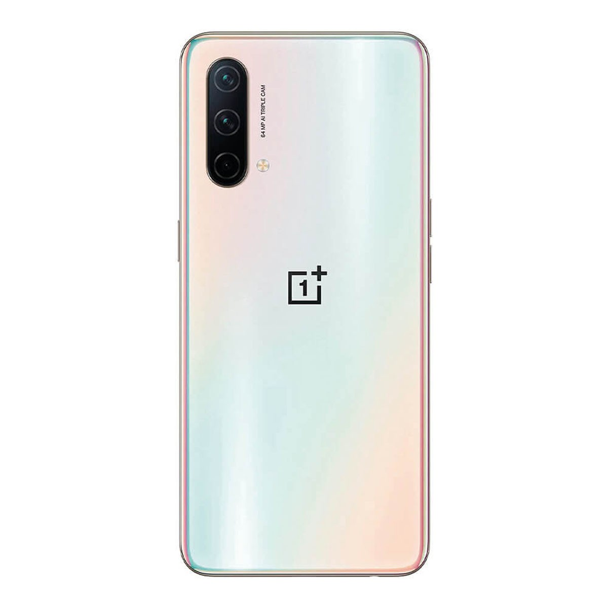 Die Rückseite eines schillernden Smartphones mit einer Triple-Kamera und dem OnePlus-Logo.