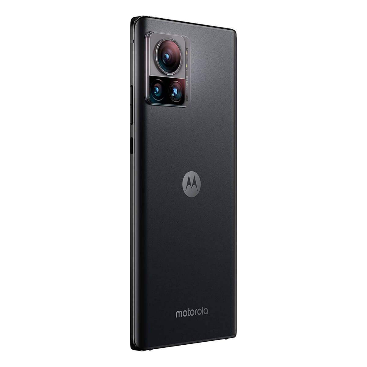 Retro di uno smartphone Motorola nero con modulo fotocamera rettangolare, logo Motorola e nome del marchio in basso.