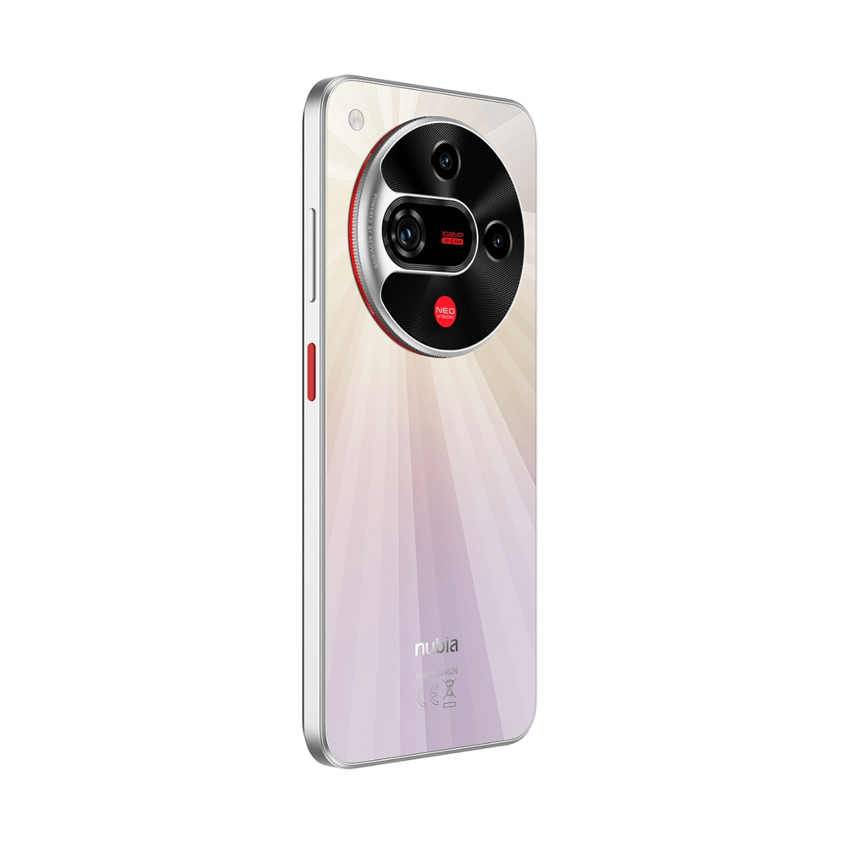 Tył jasnego smartfona Nubia z dużym okrągłym modułem aparatu.