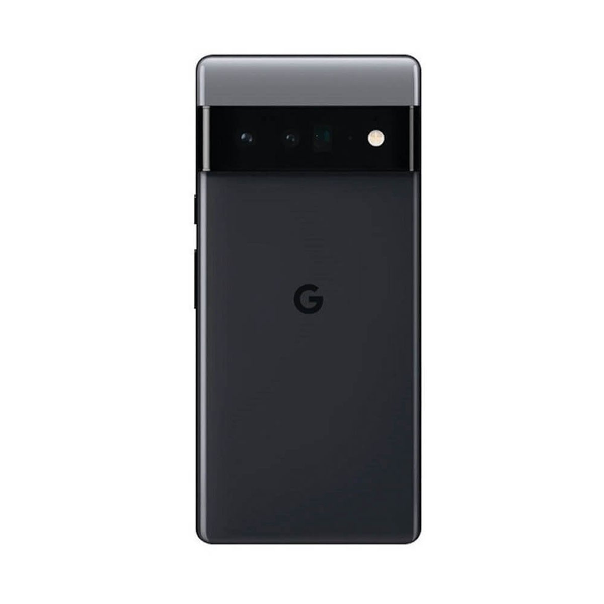 Retro di uno smartphone nero con una barra fotografica orizzontale in alto e il logo G di Google al centro.