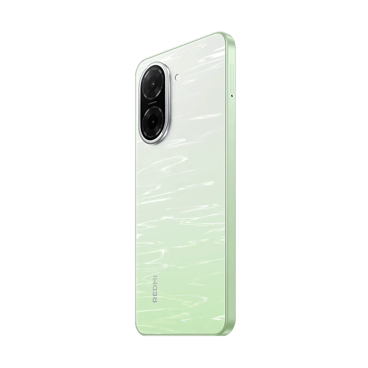 Retro di uno smartphone Redmi verde chiaro con due fotocamere verticali.