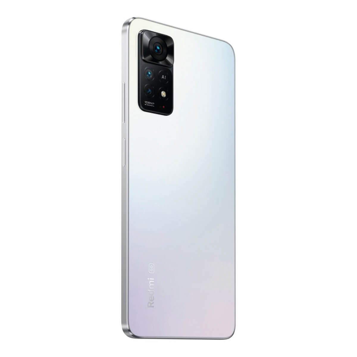 Rückseite eines hellen Redmi-Smartphones mit rechteckigem Kameramodul.