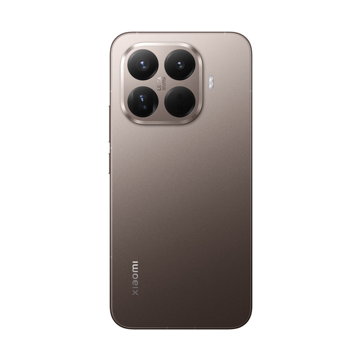 Retro di uno smartphone Xiaomi color bronzo con quattro fotocamere Leica in alto a sinistra e logo in basso.