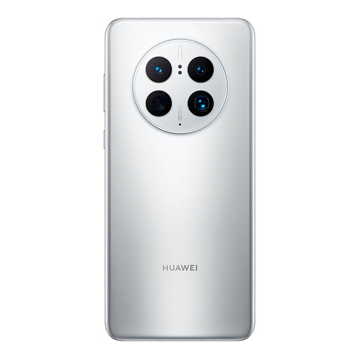 Silbernes Huawei-Smartphone von hinten mit einem großen runden KameraModul und vier Linsen.