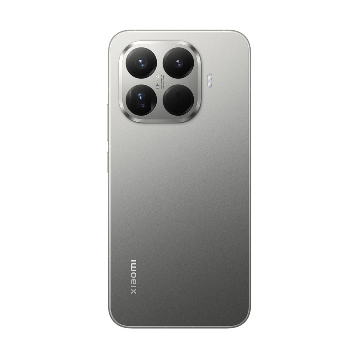 Retro di uno smartphone Xiaomi argento con modulo a quattro fotocamere e marchio Leica.