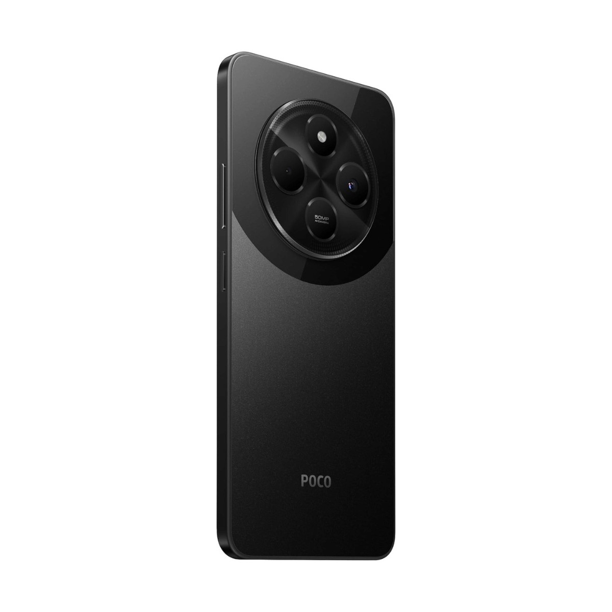 Retro di uno smartphone POCO nero con un grande modulo fotocamera circolare.