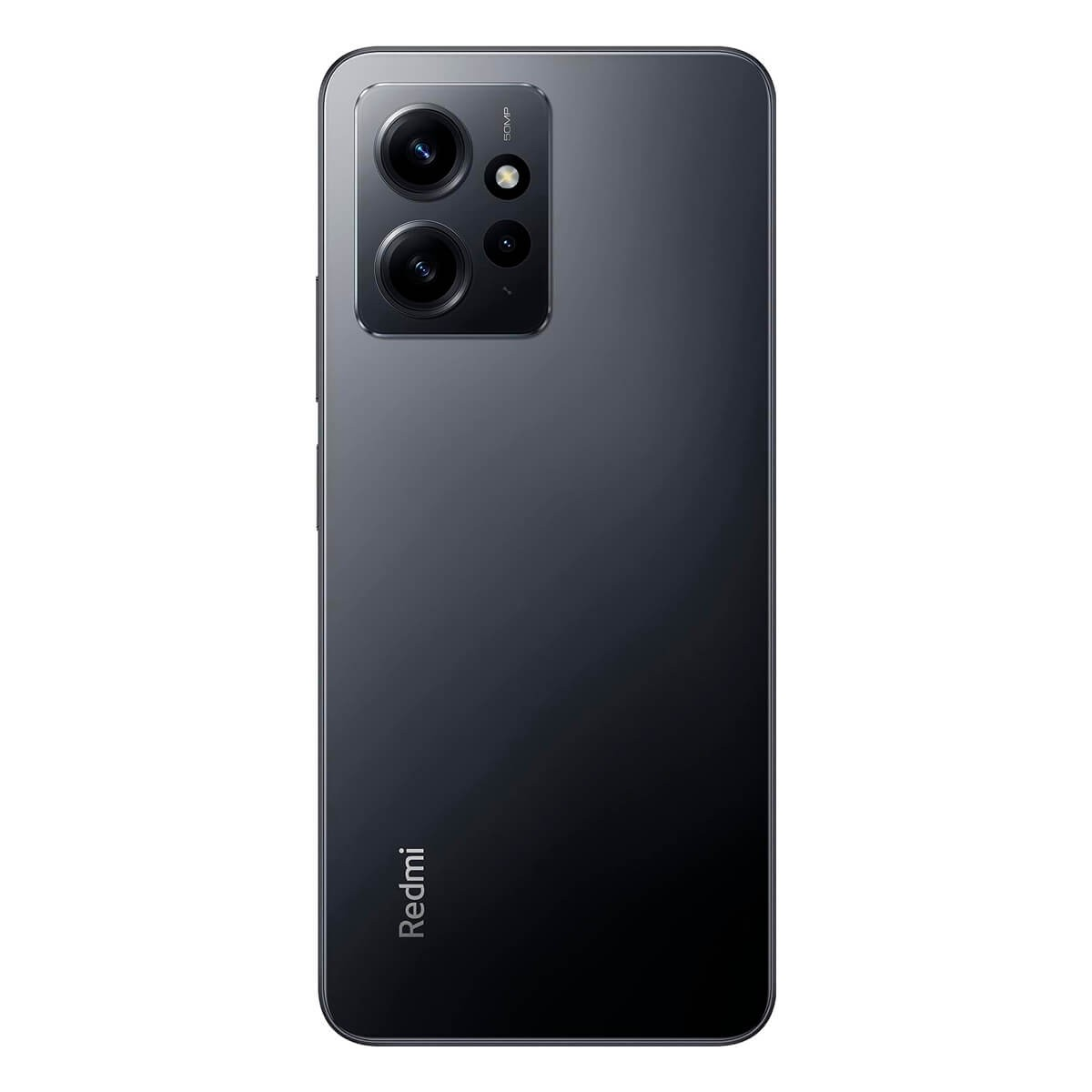 Retro di uno smartphone Redmi grigio con tripla fotocamera rettangolare e logo Redmi.