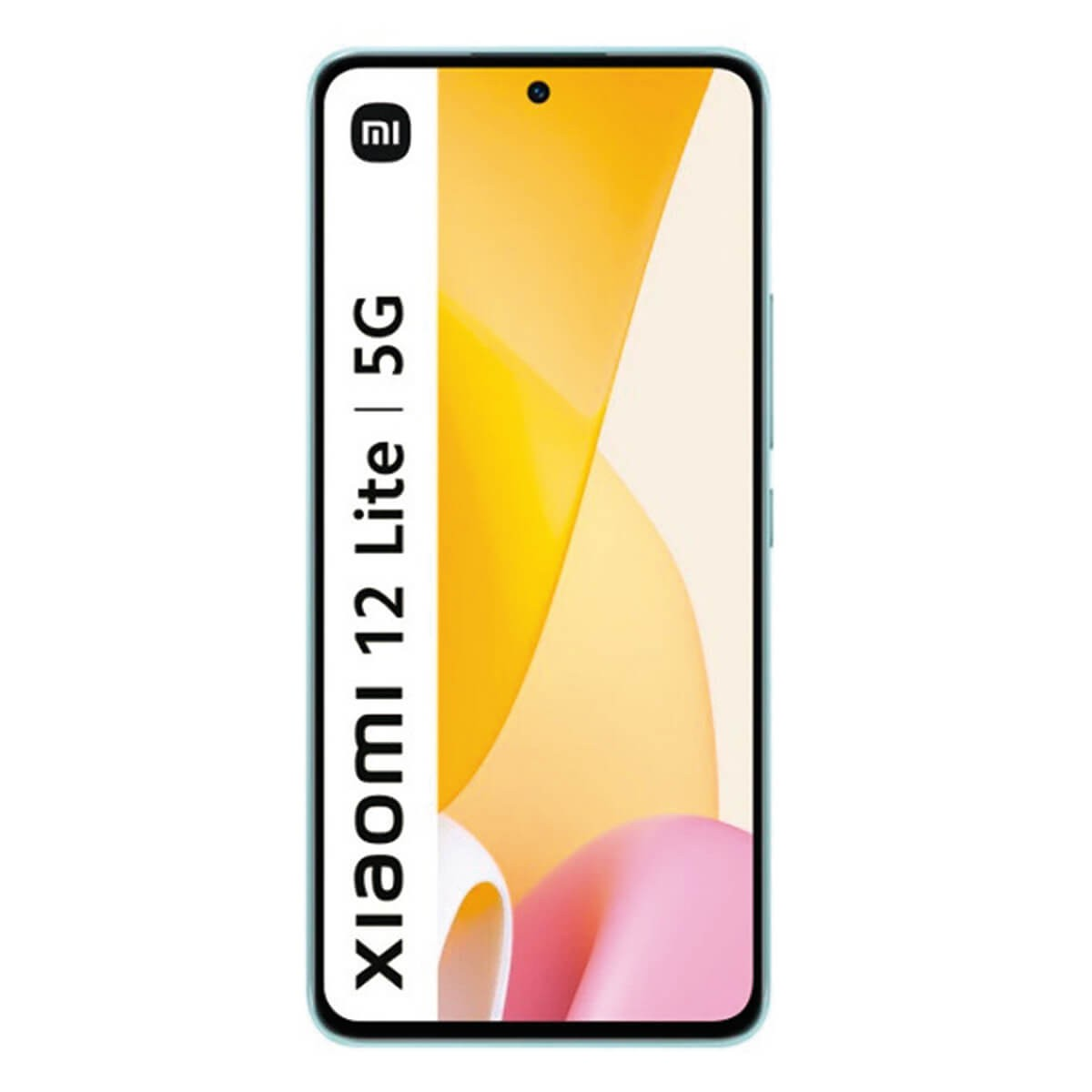 Vue de face du smartphone Xiaomi 12 Lite 5G affichant un fond d'écran abstrait et coloré.