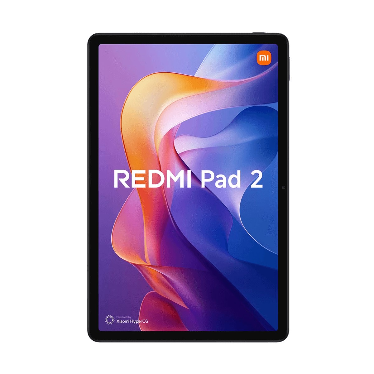 Un tablet Redmi Pad 2 con uno sfondo astratto colorato sullo schermo.