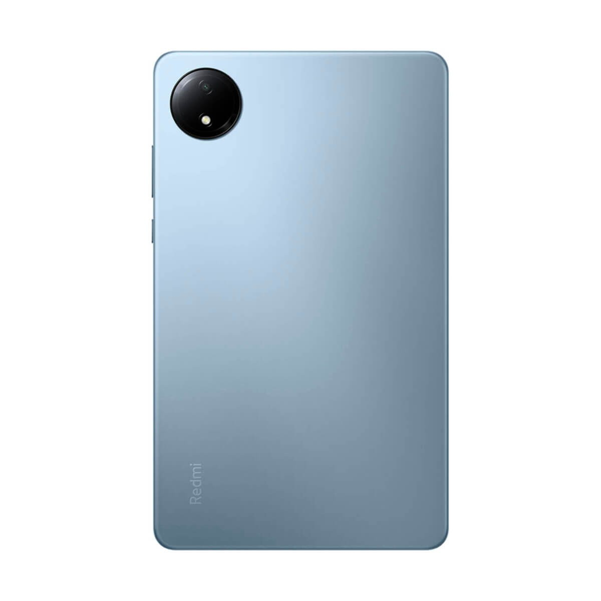 Retro di uno smartphone Redmi azzurro con fotocamera rotonda e logo.