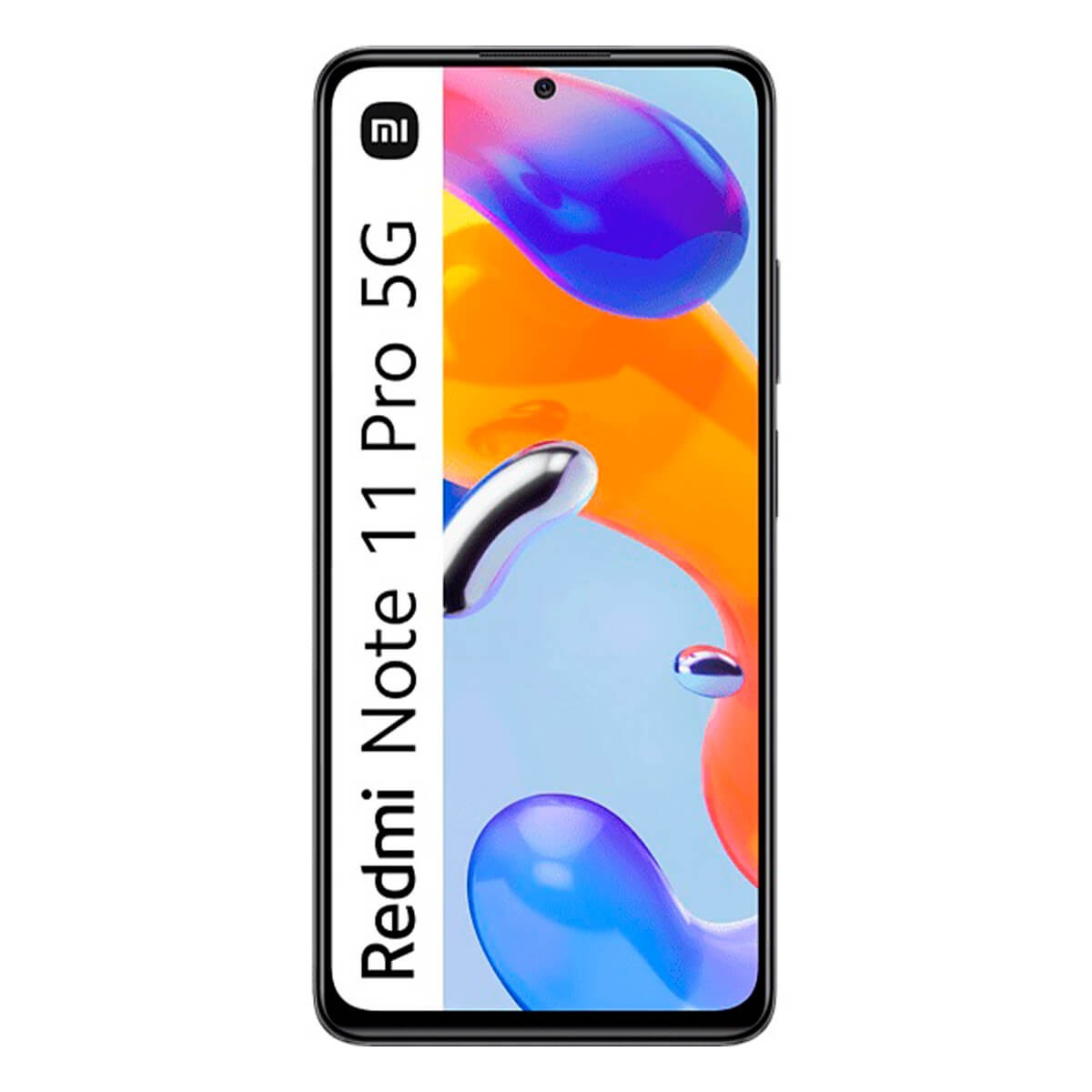 Vista frontale dello smartphone Redmi Note 11 Pro 5G con uno sfondo colorato sullo schermo.