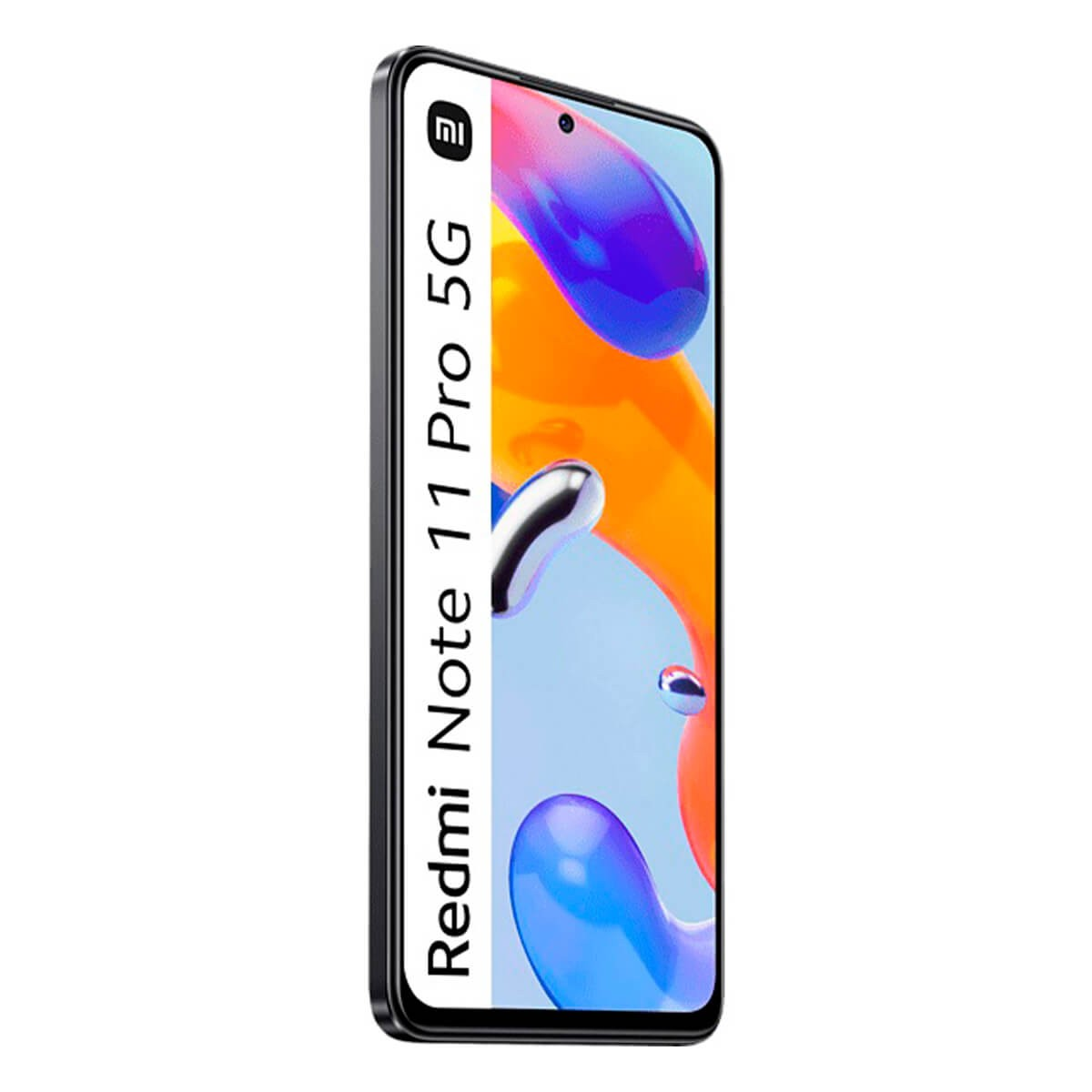 Uno smartphone Redmi Note 11 Pro 5G con schermo colorato su sfondo bianco.