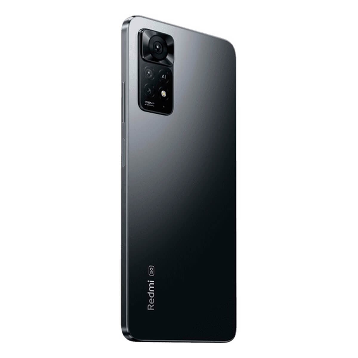 Retro di uno smartphone Redmi nero con modulo fotocamera rettangolare in alto a sinistra e logo Redmi 5G.