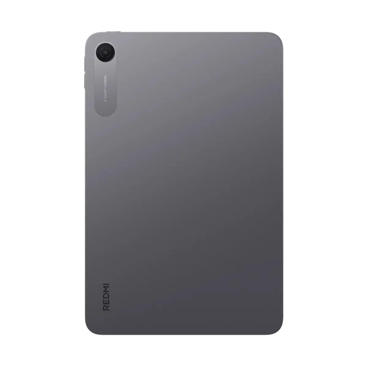 Retro di un tablet Redmi grigio con una fotocamera in alto a sinistra e il logo Redmi in basso a sinistra.
