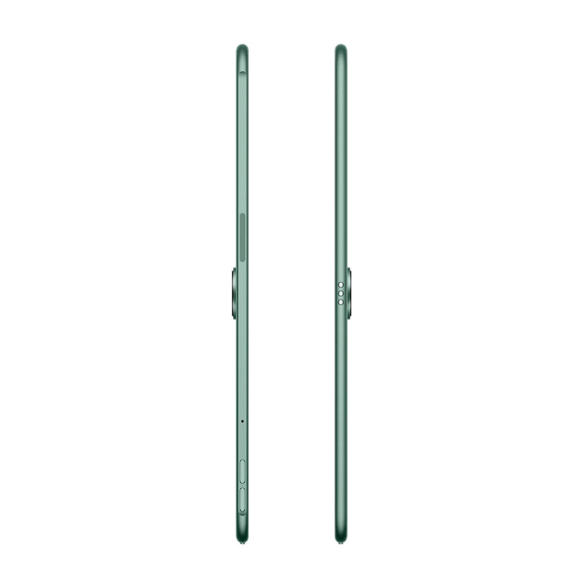 Vues latérales d'un smartphone vert montrant les boutons et les ports sur les deux bords.