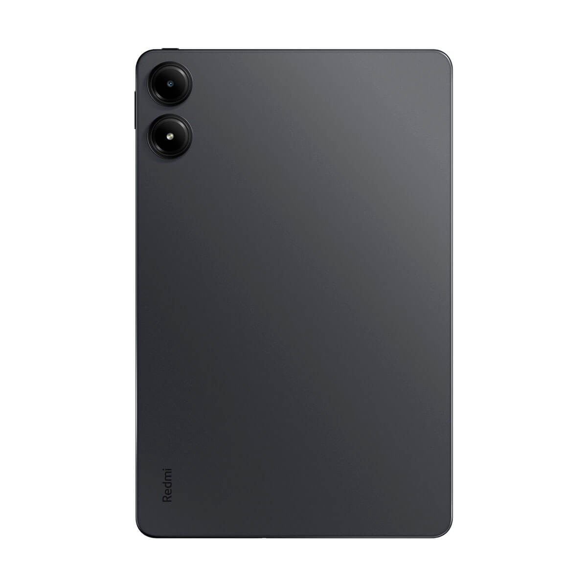 Retro di un tablet Redmi scuro con due obiettivi fotografici e logo Redmi.