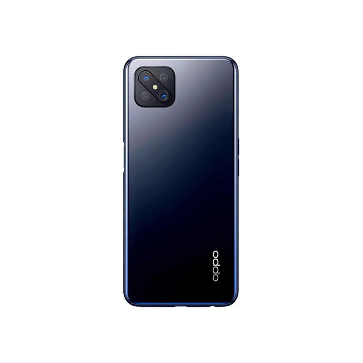 Rückseite eines dunklen Oppo-Smartphones mit rechteckigem Kameramodul oben links und weißem Logo unten.