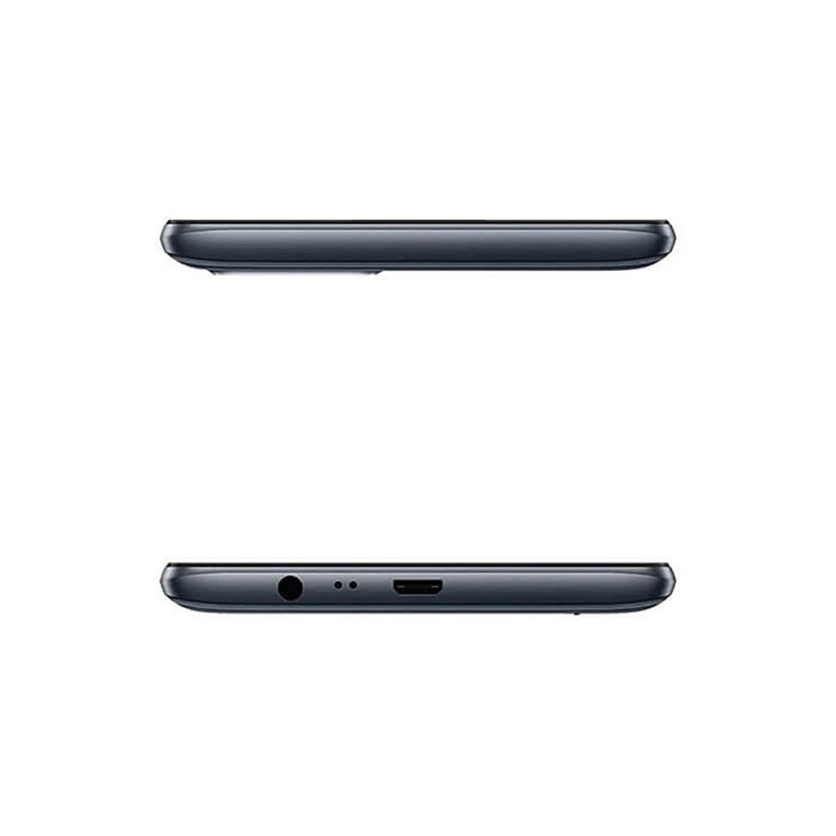 Ansicht der Unter- und Oberkante eines schwarzen Smartphones mit Anschlüssen.