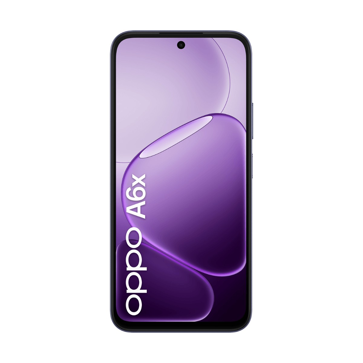 Smartphone Oppo A6x con sfondo viola e logo bianco.