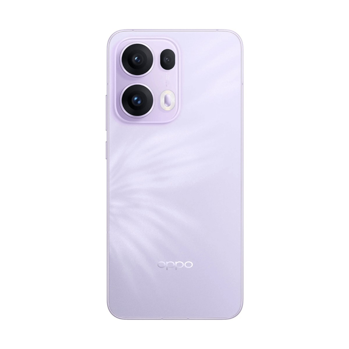 Retro di uno smartphone Oppo viola chiaro con due grandi obiettivi fotografici e il logo.