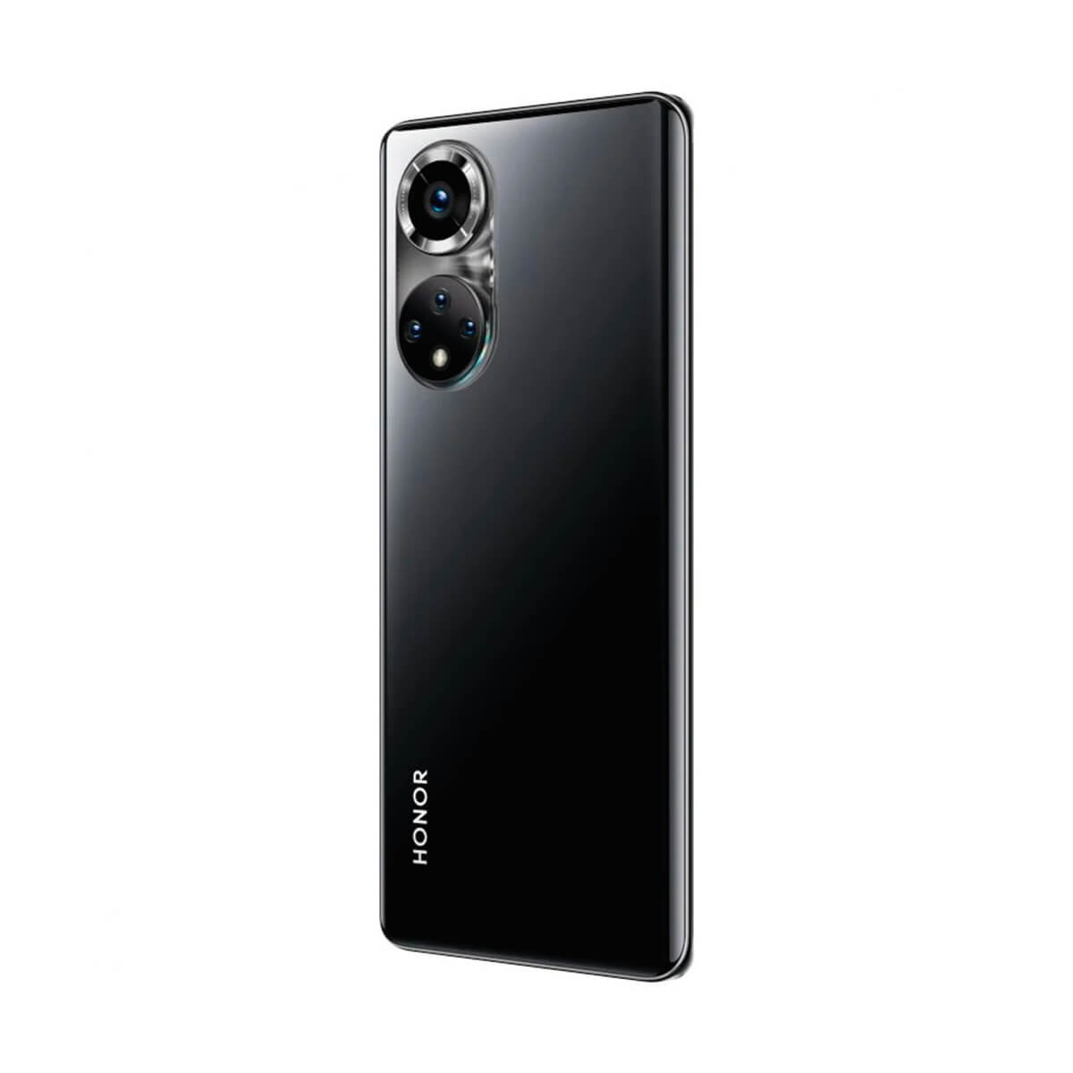 Retro di uno smartphone Honor nero con due moduli fotocamera verticali e il logo Honor.