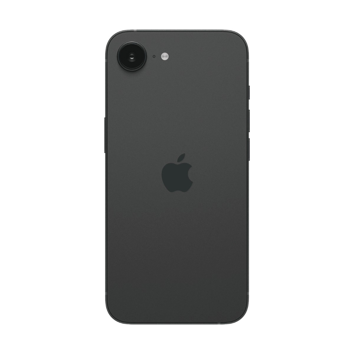 Il retro nero di un iPhone con una fotocamera in alto a sinistra e il logo Apple al centro.