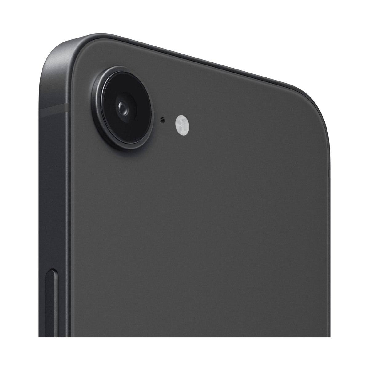 Retro di uno smartphone grigio scuro con una singola fotocamera e flash.