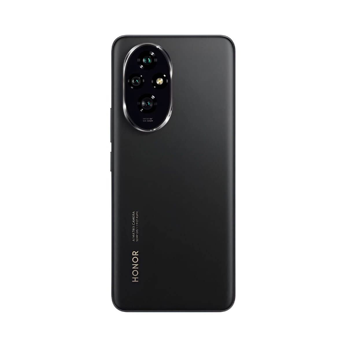 Retro di uno smartphone Honor nero con modulo fotocamera verticale in alto.