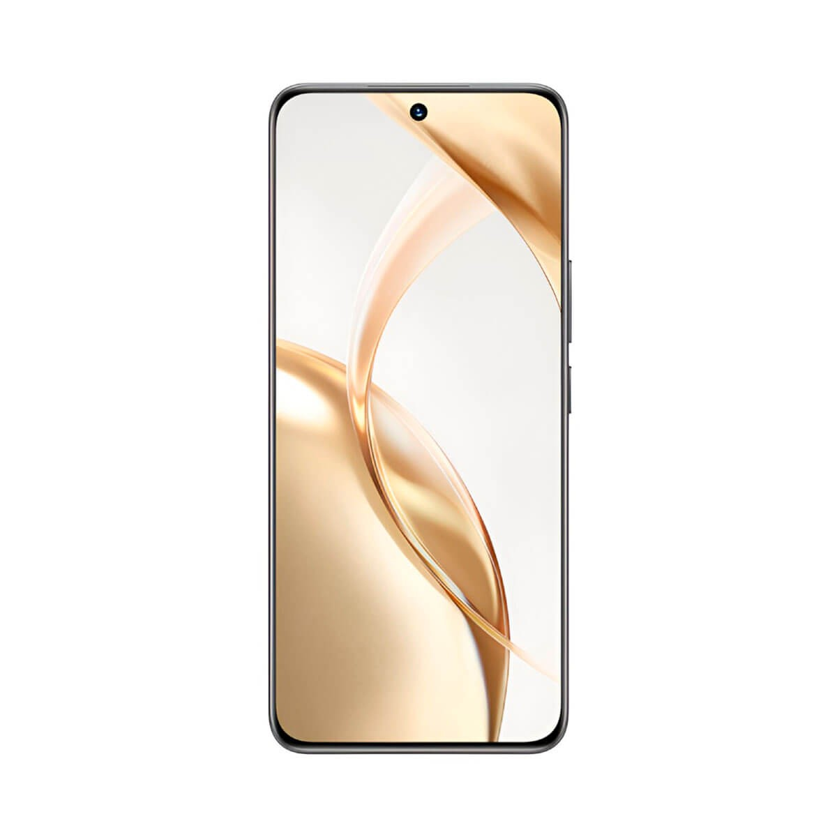 Uno smartphone con custodia scura e uno sfondo dorato e fluido sullo schermo.