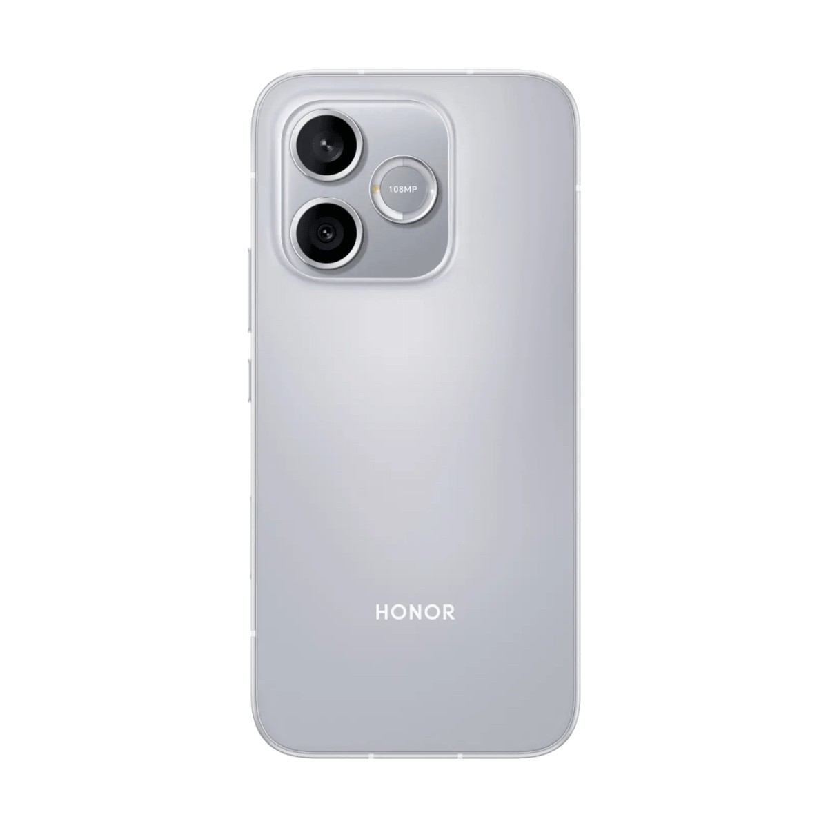Retro di uno smartphone Honor argentato con due obiettivi fotografici e il marchio in basso.