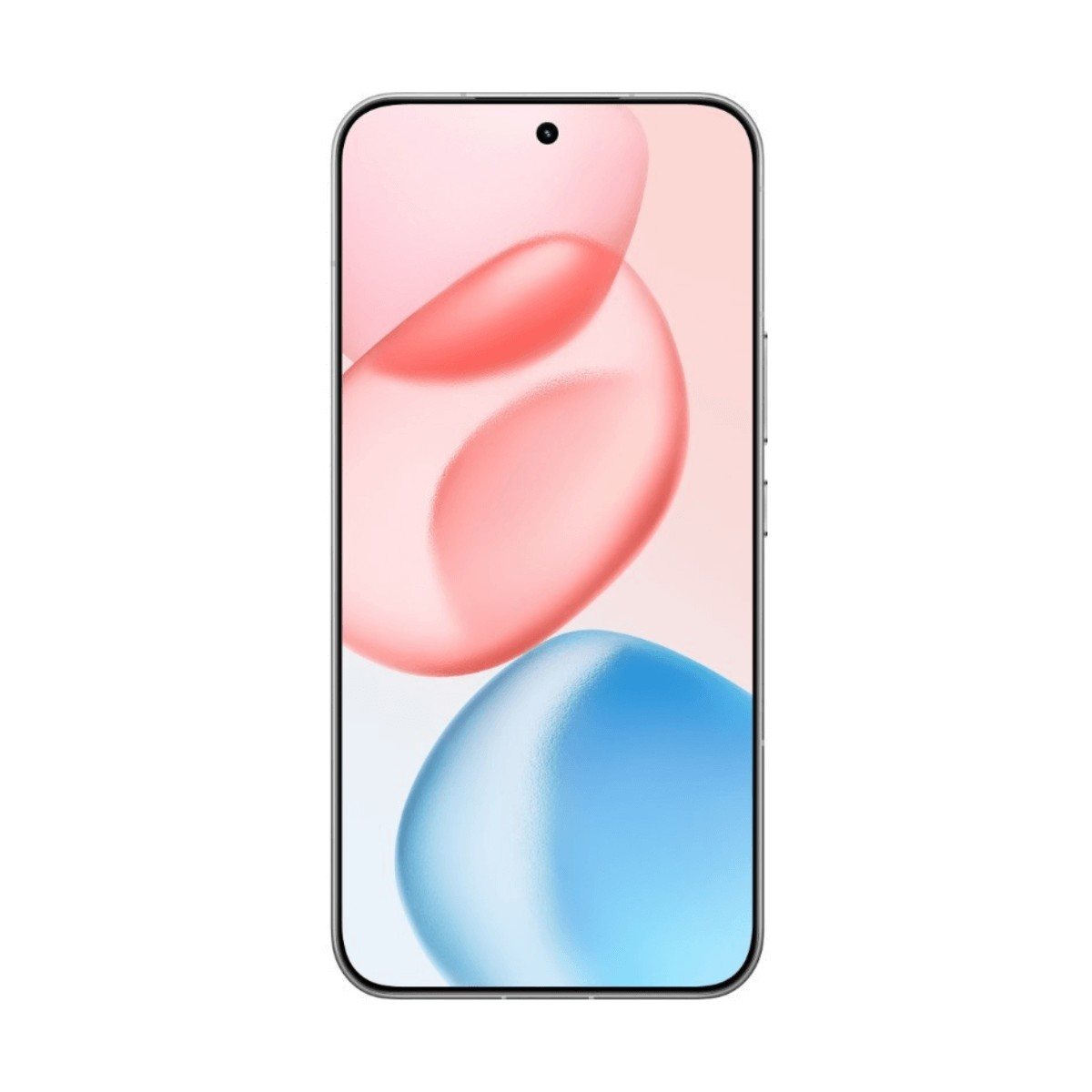 Uno smartphone con angoli arrotondati mostra uno sfondo astratto colorato con forme rosa e blu.