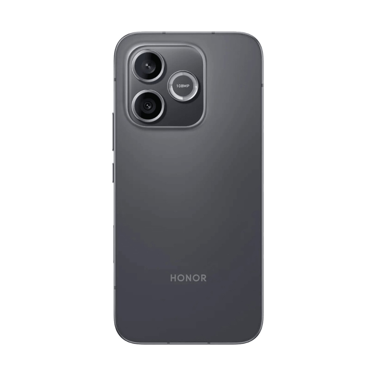 Retro di uno smartphone grigio Honor con modulo a tripla fotocamera e logo 108MP.