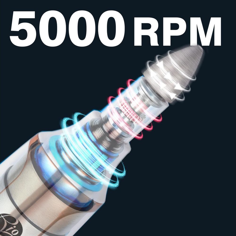 Una punta da trapano rotante a 5000 RPM con anelli luminosi.